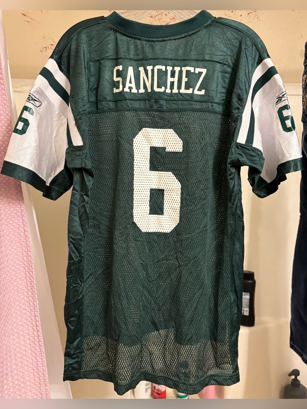 Reebok Green and White Sanchez #6 Football Jersey New York jets